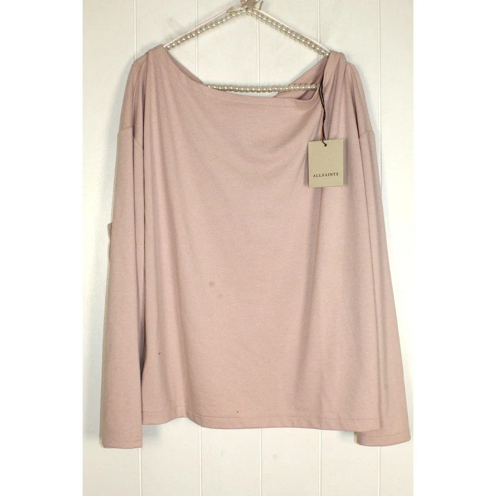 Allsaints NWT Rita Oversized Long Sleeve Boatneck Tee in Mauve Pink Size Large - Picture 2 of 8